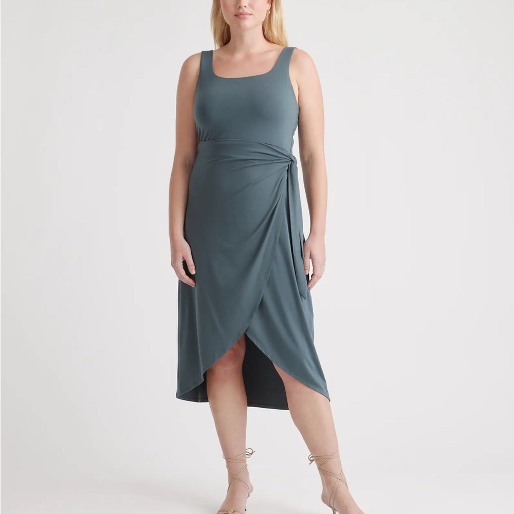 Quince Teal High Low Wrap Dress